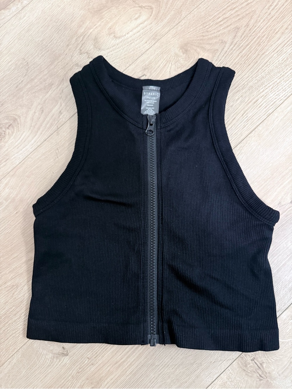 Womens Black Ribbed Zip-Front Tank Top
